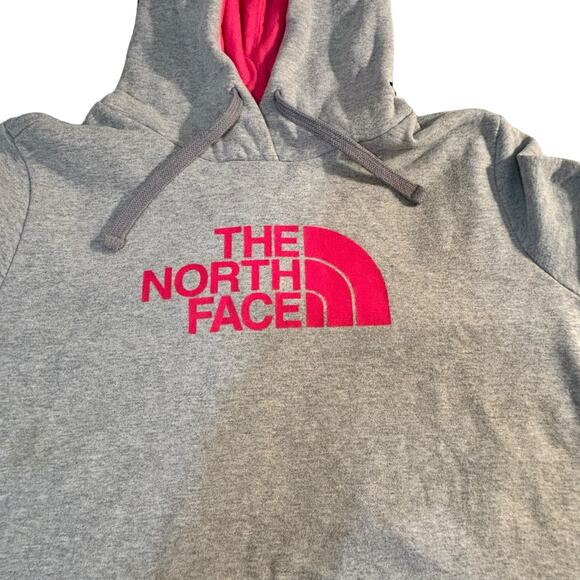 The North Face Womens Hoodie Gray Pink Logo Long Sleeve Pullover Sweatshirt Sz L - Picture 4 of 12
